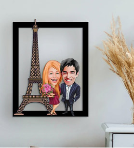 BK Gift Kişiye Özel Sevgililer Eyfel Kulesi Karikatürlü 3D Ahşap Tablo-1