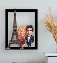 BK Gift Kişiye Özel Sevgililer Eyfel Kulesi Karikatürlü 3D Ahşap Tablo-1