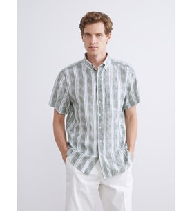 LCWAIKIKI Classic Yeşil Regular Fit Kısa Kollu Çizgili Poplin Erkek Gömlek