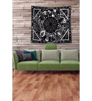 Siyah Burç Desenli Leke Tutmaz Kadife Kumaş Duvar Örtüsü Duvar Halısı Tapestry