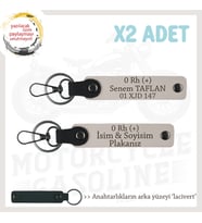 Maceracılara Özel, İsim Plaka ve 0 Rh (+) Kan Grubu Yazılı Deri x2' li Anahtarlık Seti, Pudra-Laci (Çok Renkli)