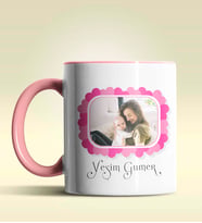 Kişiye Özel Kalp çerçeveli Fotoğraflı Tasarımlı Pembe Kupa Bardak (Pembe)