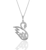 Söğütlü Silver Gümüş rodyumlu zirkon taşlı kalpli kuğu kolye