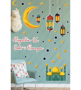 Ramazan Ayı Temalı Cam Duvar Süsleri - Hoşgeldin Ramazan Sticker Seti Ramazan Sticker Seti