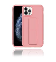 IPhone 12 Pro Max Uyumlu Mat Pembe Silikon Standlı Tutacaklı Telefon Kılıfı