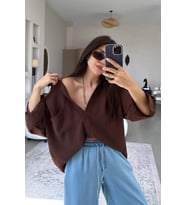 Kadın Flory Ayrobin Oversize Tek Cep Gömlek