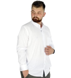Mode XL Büyük Beden Erkek Keten Cepli Gömlek 20386 Beyaz