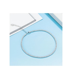 Gümüş Zirkon Taşlı Su Yolu Bileklik 2 Mm 18 Cm 5cm Uzatmalı