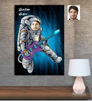 Kişiye Özel Karikatür Baskılı Ahşap Tablo Astronot Erkek-1 30x40