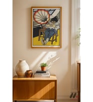 Şemsiyeli Figür İllüstrasyonu, Ahşap Çerçeveli Duvar Tablosu - Modern Ev Dekorasyonu