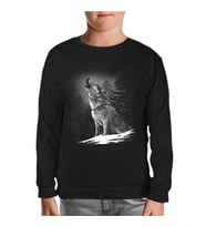 Wolf Howling at the Moon Realistic Siyah Çocuk Sweatshirt