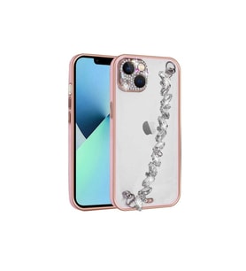 Apple iPhone 13 Uyumlu Kılıf Taş Süslemeli Kamera Korumalı El Tutamaçlı Zore Blazer Kapak (Pembe)