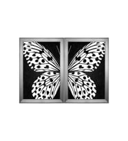 Siyah Beyaz Kelebekler Temalı 2 li Kanvas Tablo Seti 50 x 70 cm Silver Çerçeve