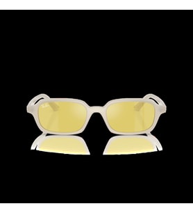 Ray-Ban Unisex Güneş Gözlüğü - Yastık Form Bulutlu Sıcak Beyaz Kemik Çerçeve Sarı Cam Aynalı %100 UV