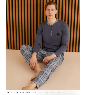 Pijamoni Erkek Süprem Uzun Kol İnce Pijama Takımı 6300 / 9 - 1 Adet (Füme)