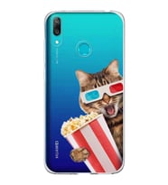 PrintiFy Huawei Y7 2019 ile Uyumlu 1mm Slim Fit Kedi 1 050b Baskılı Şeffaf  Kılıf
