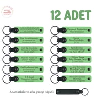 Kardeşlerden Nişan Töreninde Dağıtılacak, 12'li Set, İsimli Anlamlı Deri Anahtarlık, F Yeşil & Syh (Fıstık Yeşili)