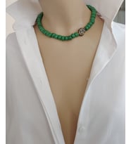 Cam Boncuk Kolye Yeşil & Bej Renk Seçenekli Salyangoz & Yıldız Detaylı