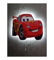 Ahşap Baskılı Ledli Arabalar Çocuk Odası Gece Lambası 32x27 (Krem)