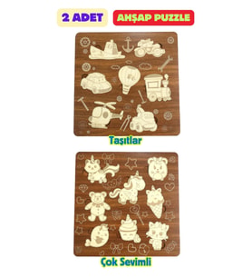 Çocuk Puzzle (Yapboz) Birinci Sınıf Ahşap 2 Parça Eğitici Öğretici Eğlenceli Set