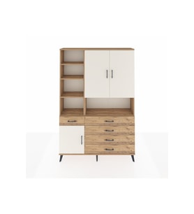 Arges Dolap 8 Raflı 5 Çekmeceli 3 Kapaklı 132x30x195 Çam-Aytaşı/Çam