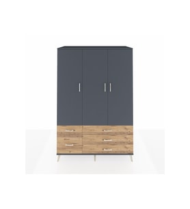 Kronos Dolap 5 Raflı 5 Çekmeceli Tek Askılı 132x59x195 Antrasit-Antrasit/Çam