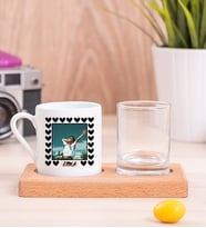 Kişiye Özel Kalp Detaylı Fotoğraflı  Ahşap Sunumlu Kahve Fincanı