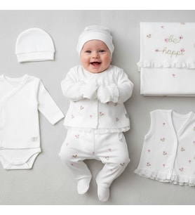 KIZ BEBEK 0-3 AY ÇİÇEK NAKIŞLI %100 ORGANİK PAMUK 10 LU ZIBIN TAKIMI