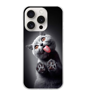 PrintiFy Apple  iPhone 15 Pro ile Uyumlu 1mm Slim Fit Kedi 2 050c Baskılı Şeffaf  Kılıf