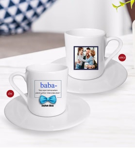 BK Gift Kişiye Özel Babalar Günü Hediyesi Fotoğraflı Türk Kahvesi Fincanı-96 (Beyaz)
