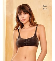 Berrak Bronz Simli İnce Ayarlanabilir Askılı Padli Premium U Yaka Bralet