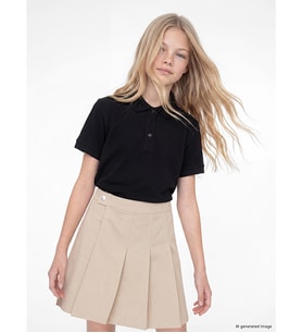 LCW Kids Siyah Polo Yaka Kız Çocuk Pike Tişört