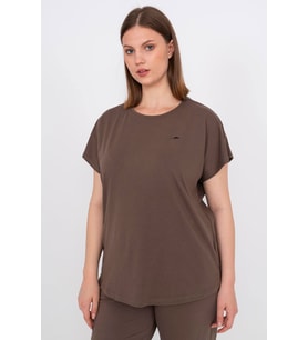 Maraton Büyük Beden Kadın Bisiklet Yaka Kakao T-shirt