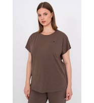 Maraton Büyük Beden Kadın Bisiklet Yaka Kakao T-shirt