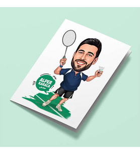 Kişiye Özel Tenis Meraklısı Erkek Karikatürlü Tebrik Kartı