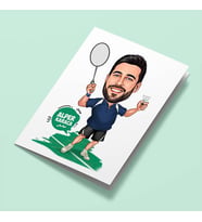 Kişiye Özel Tenis Meraklısı Erkek Karikatürlü Tebrik Kartı