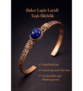 Erkek Bakır Bileklik Doğal Lapis Lazuli Taşı Kadın Kelepçe Bilezik