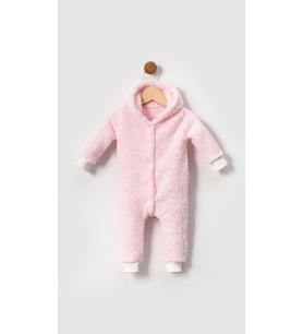 Kışlık Bebek Peluş Welsoft Kapüşonlu Bebek Tulum - Pembe