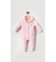Kışlık Bebek Peluş Welsoft Kapüşonlu Bebek Tulum - Pembe