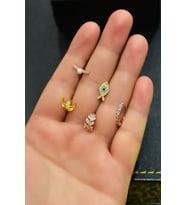 Papatya Silver Çelik Üç Renkli  5'li Kombinli Tragus Küpe Model 3