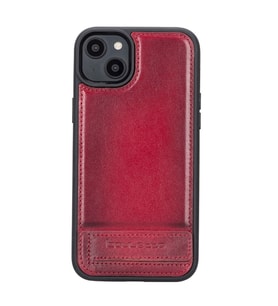 Bouletta Apple iPhone 14 Plus Uyumlu Deri Standlı Arka Kapak V4EF (Kırmızı)