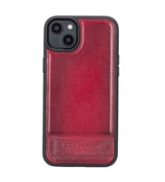 Bouletta Apple iPhone 14 Plus Uyumlu Deri Standlı Arka Kapak V4EF (Kırmızı)
