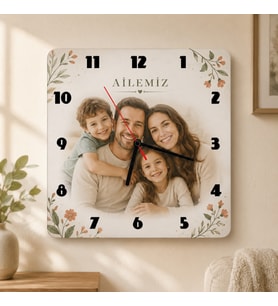Kişiye Özel Baskılı Kare Duvar Saati 28×28 cm – Fotoğraf, Logo ve Tasarım Baskılı Dekoratif Saat