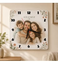 Kişiye Özel Baskılı Kare Duvar Saati 28×28 cm – Fotoğraf, Logo ve Tasarım Baskılı Dekoratif Saat