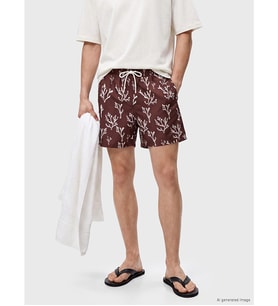 LCW SWIMWEAR Kırmızı Kısa Boy Desenli Erkek Deniz Şortu