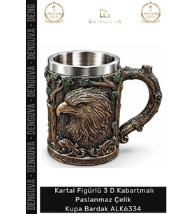 #Kupa Hediyelik Dekoratif Kartal Figürlü 3 D Kabartmalı Paslanmaz Çelik Kupa Bardak Alk6334