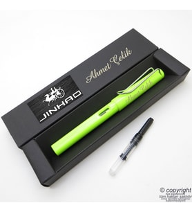 Jinhao Neon Yeşil İsme Özel Pompalı Dolma Kalem  İsme Özel Kutu ve Kalem (Karışık)