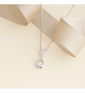 925 Ayar Radyum Kaplama Swarovski  Tek Taşlı Damla Gümüş Kolye