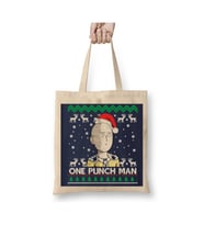 One Punch Man Saitama Christmas Yılbaşı Beyaz Bez Çanta Uzun Saplı Alışveriş Çantası