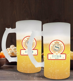BK Gift Kişiye Özel İsimli 2’li Buzlu Cam Bira Bardağı 50cl-107 (Beyaz)
